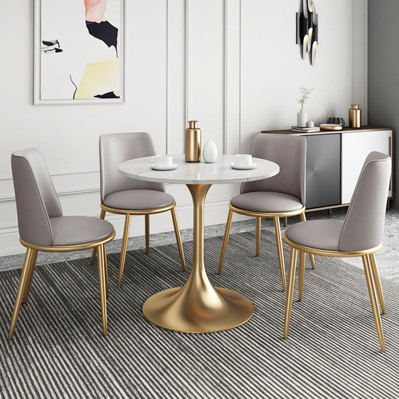 Glam Sintered Stone Dining Set Round 1/2/4/5 Pieces Dining Set for Home Use 5 Pieces: Table, 4 Chairs Clearhalo 'Dining Room Sets' 'Dining Tables & Seating' 'dining_room_set' 'furn' 'furn_dining_room_set' 'Furniture' 'Kitchen & Dining Furniture' 5878490