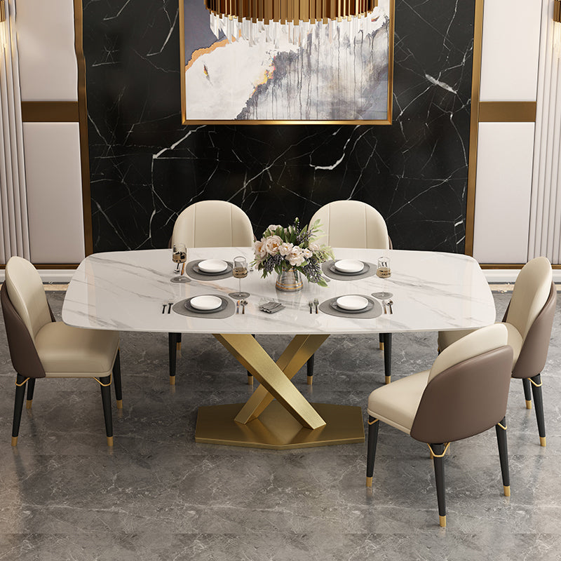 Glam Rectangle 1/4/5/6/7 Pieces Dinette Set Indoor White and Gold Dining Set 6 Pieces: Table, 5 Chairs Clearhalo 'Dining Room Sets' 'Dining Tables & Seating' 'dining_room_set' 'furn' 'furn_dining_room_set' 'Furniture' 'Kitchen & Dining Furniture' 5878511