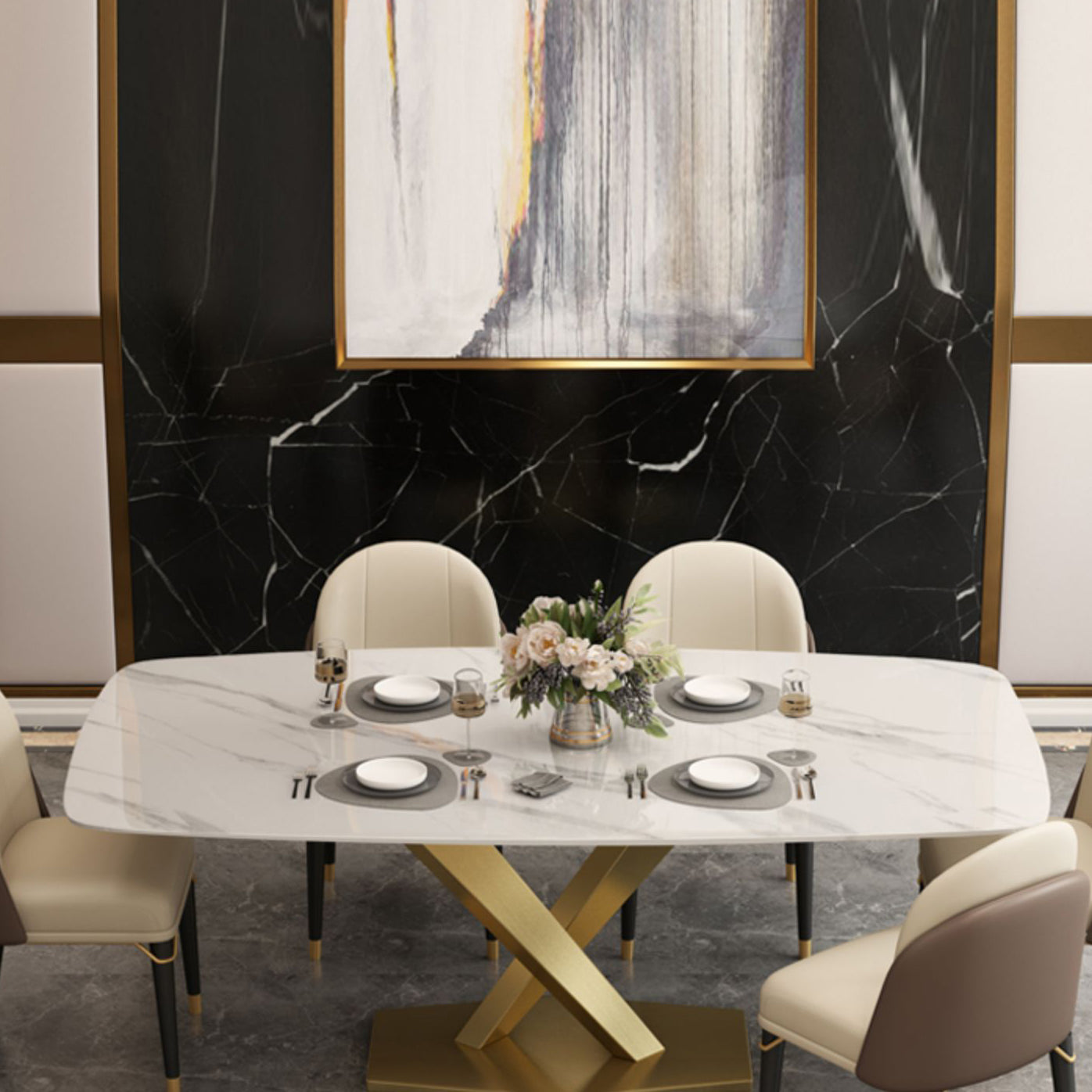 Glam Rectangle 1/4/5/6/7 Pieces Dinette Set Indoor White and Gold Dining Set Clearhalo 'Dining Room Sets' 'Dining Tables & Seating' 'dining_room_set' 'furn' 'furn_dining_room_set' 'Furniture' 'Kitchen & Dining Furniture' 5878519