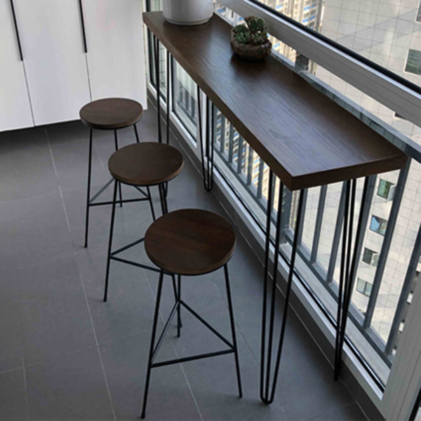 Tavolo da bar marrone in legno massiccio gambe nere e tavolo da bar di base in metallo