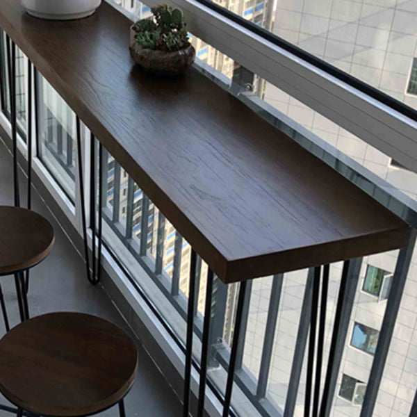 Tavolo da bar marrone in legno massiccio gambe nere e tavolo da bar di base in metallo