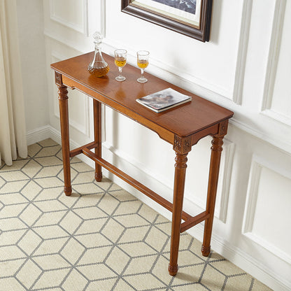 Modern Rectangle Bar Table Solid Wood Brown Colour Bar Dining Table with Footrest 39.4"L x 15.7"W x 39.4"H Without Chairs Clearhalo 'Bar Furniture' 'Bar Tables' 'bar_tables' 'furn' 'furn_bar_tables' 'Furniture' 'Kitchen & Dining Furniture' 5879012