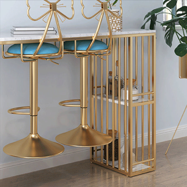 Glam Style Bar Table Faux Marble Double pedestal Bar Dining Table with Storage 47.2"L x 15.7"W x 39.4"H Without Chairs Clearhalo 'Bar Furniture' 'Bar Tables' 'bar_tables' 'furn' 'furn_bar_tables' 'Furniture' 'Kitchen & Dining Furniture' 5879071