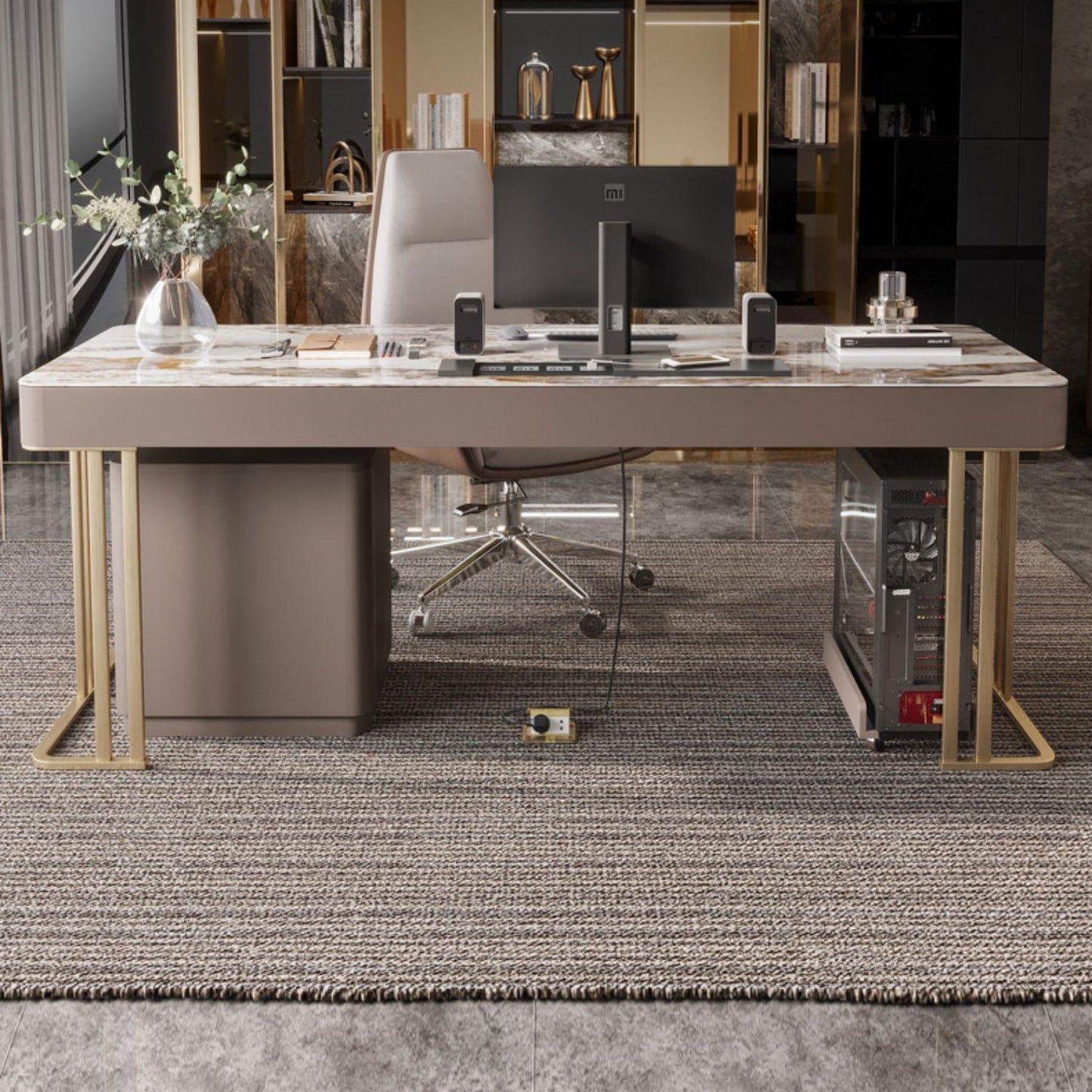 GRAM CURVE WRICHER BUREAU Câble Câble Bureau bureau avec 3 tiroirs