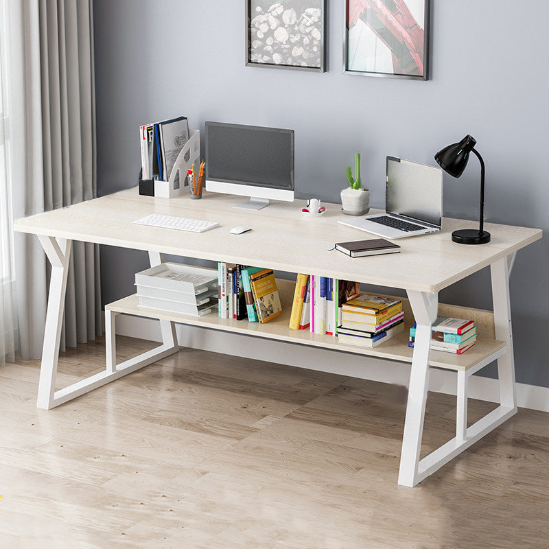 Rectangular Wooden Writing Desk Trestle Steel Table Leg Bedroom White Desk Clearhalo 'furn' 'furn_office_desk' 'Furniture' 'Office Desks' 'Office Furniture' 'office_desk' 5881485