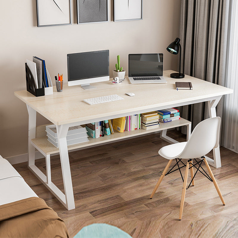 Rectangular Wooden Writing Desk Trestle Steel Table Leg Bedroom White Desk Clearhalo 'furn' 'furn_office_desk' 'Furniture' 'Office Desks' 'Office Furniture' 'office_desk' 5881487