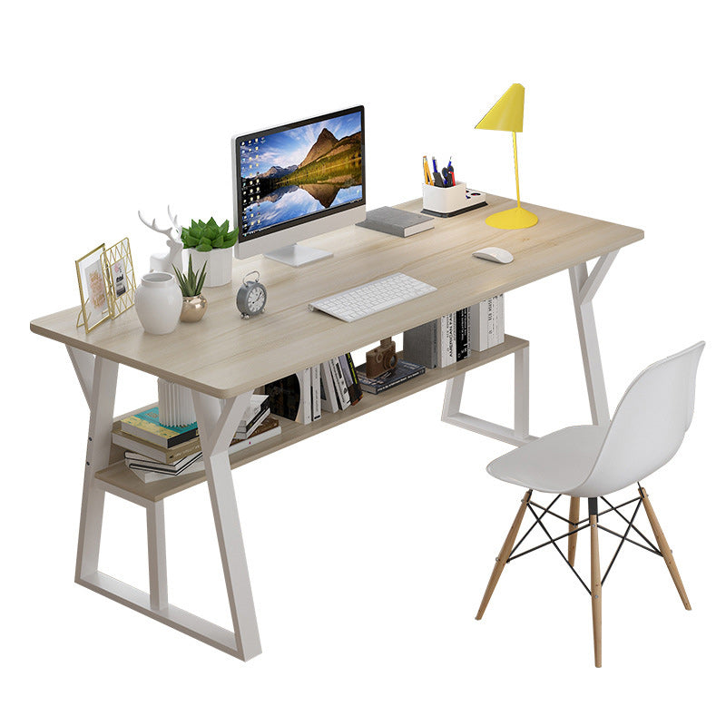 Rectangular Wooden Writing Desk Trestle Steel Table Leg Bedroom White Desk 55"L x 24"W x 29"H Clearhalo 'furn' 'furn_office_desk' 'Furniture' 'Office Desks' 'Office Furniture' 'office_desk' 5881489