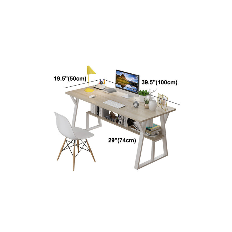 Rectangular Wooden Writing Desk Trestle Steel Table Leg Bedroom White Desk Clearhalo 'furn' 'furn_office_desk' 'Furniture' 'Office Desks' 'Office Furniture' 'office_desk' 5881493