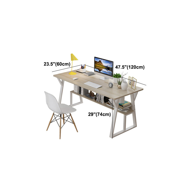 Rectangular Wooden Writing Desk Trestle Steel Table Leg Bedroom White Desk Clearhalo 'furn' 'furn_office_desk' 'Furniture' 'Office Desks' 'Office Furniture' 'office_desk' 5881494