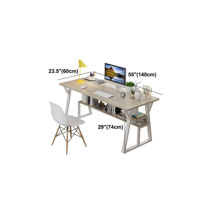 Rectangular Wooden Writing Desk Trestle Steel Table Leg Bedroom White Desk Clearhalo 'furn' 'furn_office_desk' 'Furniture' 'Office Desks' 'Office Furniture' 'office_desk' 5881495