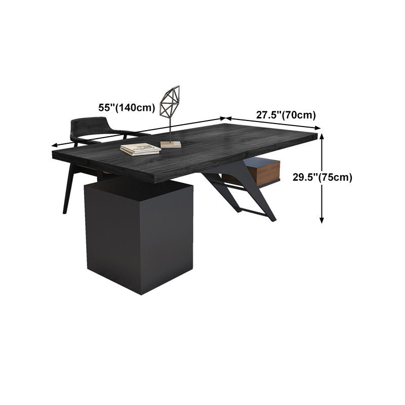 Black Writing Desk Modern Style Solid Wood Top Metal Legs with Drawers Clearhalo 'furn' 'furn_office_desk' 'Furniture' 'Office Desks' 'Office Furniture' 'office_desk' 5881531