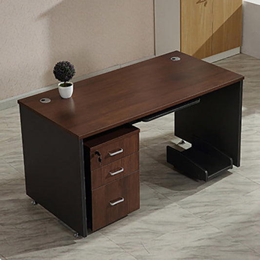 Manufactured Wood Rectangular Computer Desk Contemporary Desk with Locking Drawer Black-Brown