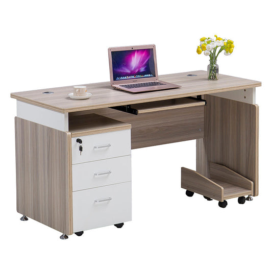 Manufactured Wood Rectangular Computer Desk with Cable Management and Keyboard Tray Light Wood