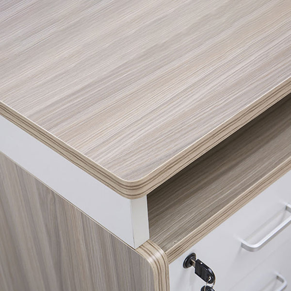 Scrivania del computer rettangolare in legno prodotto con gestione dei cavi e vassoio da tastiera