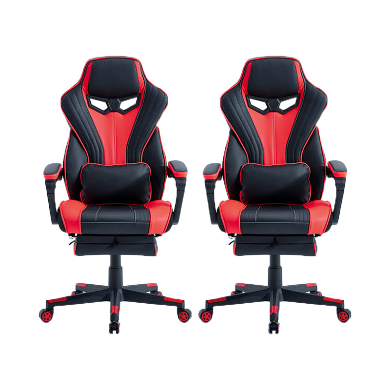 28"W Contemporary Swivel Chair Tilt Mechanism Upholstered Arm Chair Black-Red 2 Piece Set Clearhalo 'furn' 'furn_office_chair' 'Furniture' 'Office Chairs' 'Office Furniture' 'office_chair' 5881906
