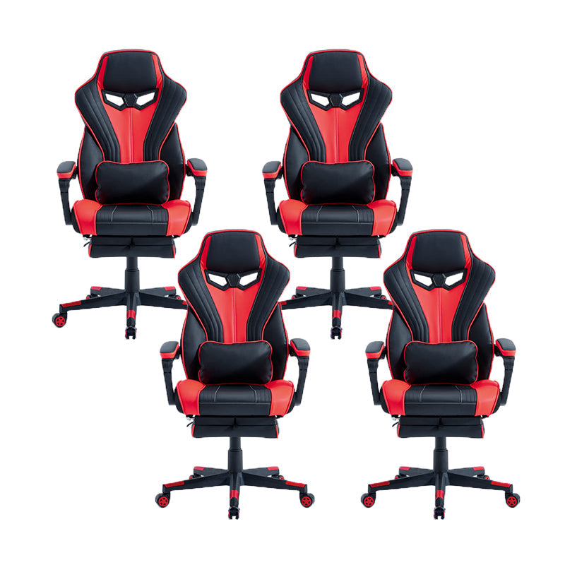 28"W Contemporary Swivel Chair Tilt Mechanism Upholstered Arm Chair Black-Red 4 Piece Set Clearhalo 'furn' 'furn_office_chair' 'Furniture' 'Office Chairs' 'Office Furniture' 'office_chair' 5881907