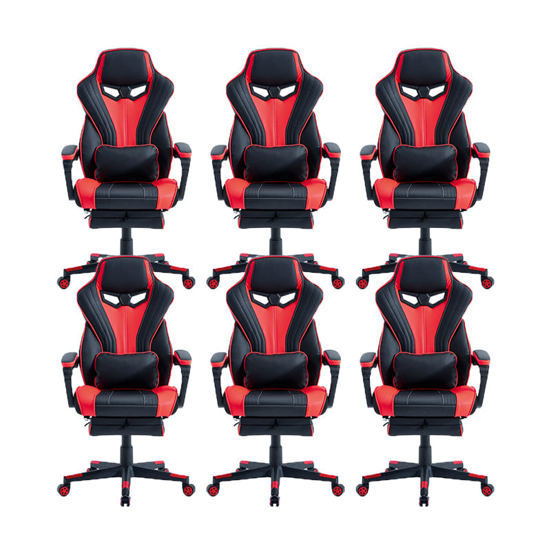 28"W Contemporary Swivel Chair Tilt Mechanism Upholstered Arm Chair Black-Red 6 Piece Set Clearhalo 'furn' 'furn_office_chair' 'Furniture' 'Office Chairs' 'Office Furniture' 'office_chair' 5881909
