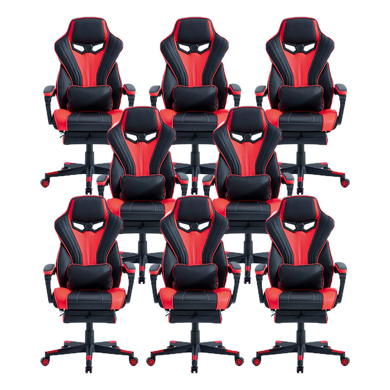 28"W Contemporary Swivel Chair Tilt Mechanism Upholstered Arm Chair Black-Red 8 Piece Set Clearhalo 'furn' 'furn_office_chair' 'Furniture' 'Office Chairs' 'Office Furniture' 'office_chair' 5881911