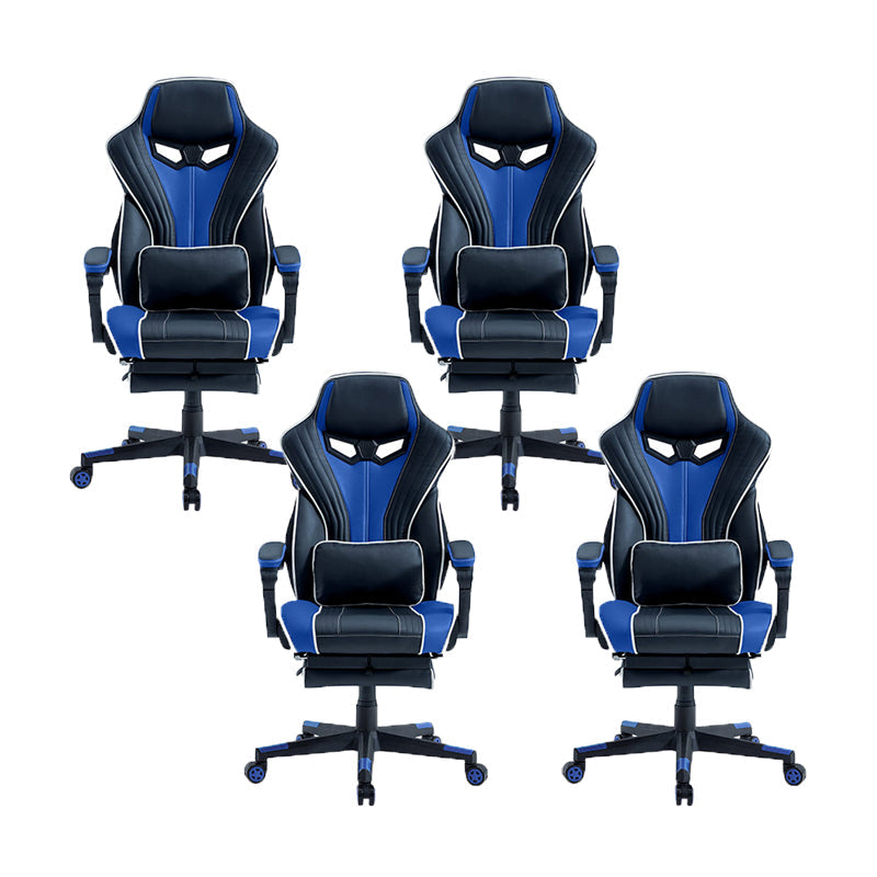 28"W Contemporary Swivel Chair Tilt Mechanism Upholstered Arm Chair Black-Blue 4 Piece Set Clearhalo 'furn' 'furn_office_chair' 'Furniture' 'Office Chairs' 'Office Furniture' 'office_chair' 5881917