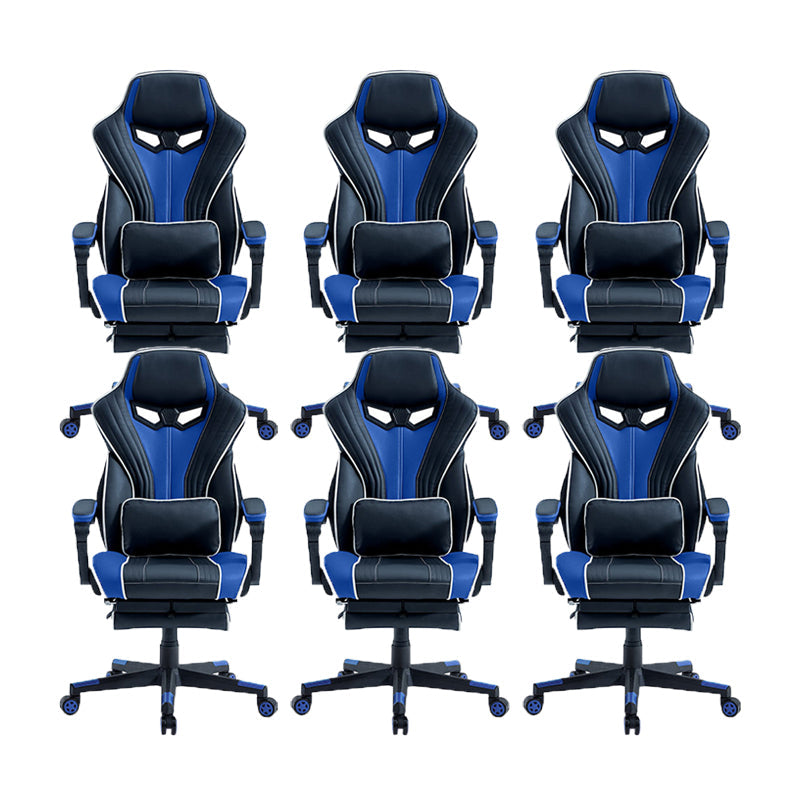 28"W Contemporary Swivel Chair Tilt Mechanism Upholstered Arm Chair Black-Blue 6 Piece Set Clearhalo 'furn' 'furn_office_chair' 'Furniture' 'Office Chairs' 'Office Furniture' 'office_chair' 5881920