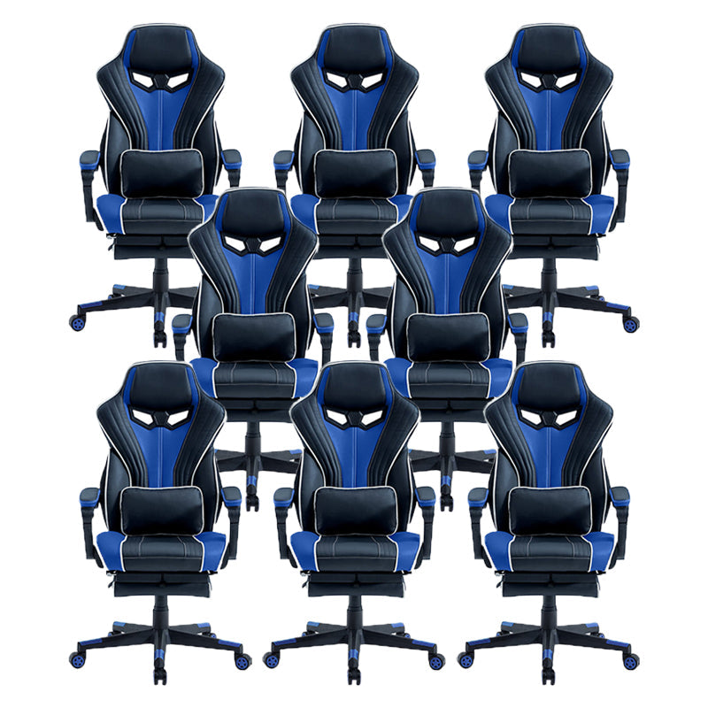 28"W Contemporary Swivel Chair Tilt Mechanism Upholstered Arm Chair Black-Blue 8 Piece Set Clearhalo 'furn' 'furn_office_chair' 'Furniture' 'Office Chairs' 'Office Furniture' 'office_chair' 5881921