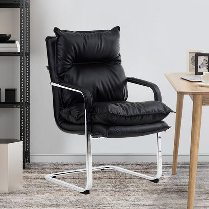 Contemporary Arm Chair Black Leather Fixed Arms Office Chair 1 Piece Clearhalo 'furn' 'furn_office_chair' 'Furniture' 'Office Chairs' 'Office Furniture' 'office_chair' 5881987