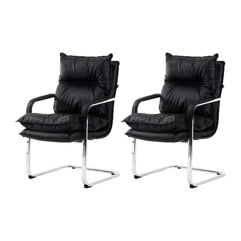 Contemporary Arm Chair Black Leather Fixed Arms Office Chair 2 Piece Set Clearhalo 'furn' 'furn_office_chair' 'Furniture' 'Office Chairs' 'Office Furniture' 'office_chair' 5881988