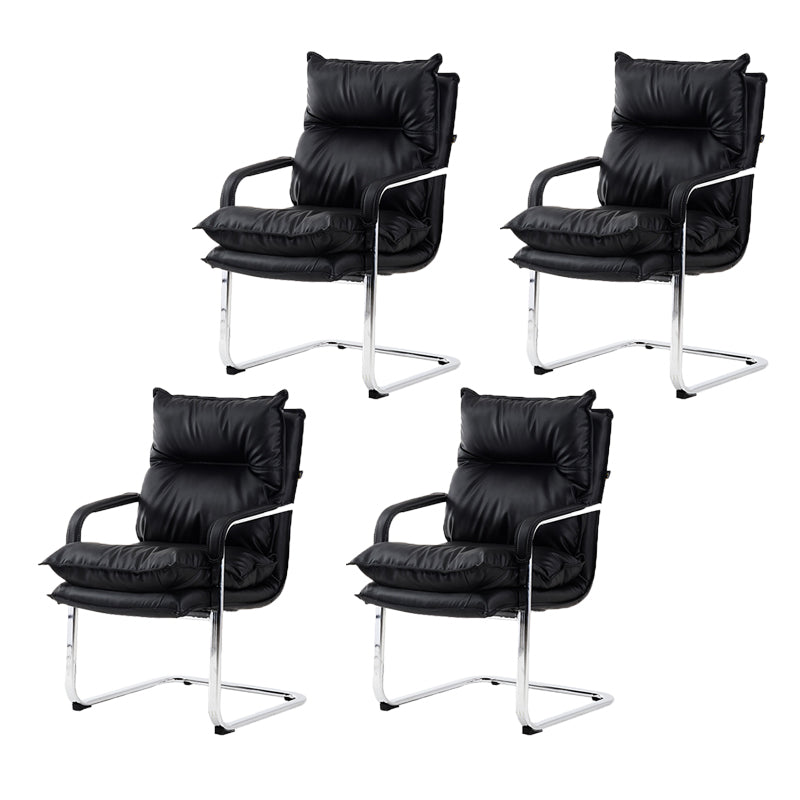 Contemporary Arm Chair Black Leather Fixed Arms Office Chair 4 Piece Set Clearhalo 'furn' 'furn_office_chair' 'Furniture' 'Office Chairs' 'Office Furniture' 'office_chair' 5881989
