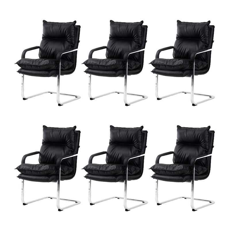 Contemporary Arm Chair Black Leather Fixed Arms Office Chair 6 Piece Set Clearhalo 'furn' 'furn_office_chair' 'Furniture' 'Office Chairs' 'Office Furniture' 'office_chair' 5881991