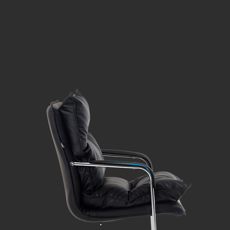 Contemporary Arm Chair Black Leather Fixed Arms Office Chair Clearhalo 'furn' 'furn_office_chair' 'Furniture' 'Office Chairs' 'Office Furniture' 'office_chair' 5881992