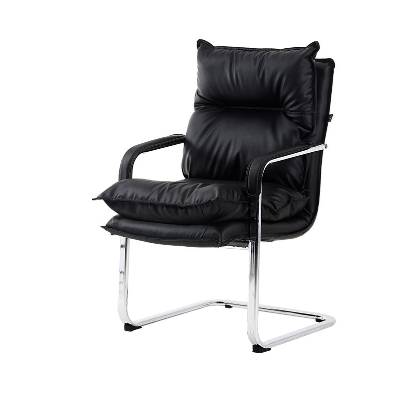 Contemporary Arm Chair Black Leather Fixed Arms Office Chair Clearhalo 'furn' 'furn_office_chair' 'Furniture' 'Office Chairs' 'Office Furniture' 'office_chair' 5881995