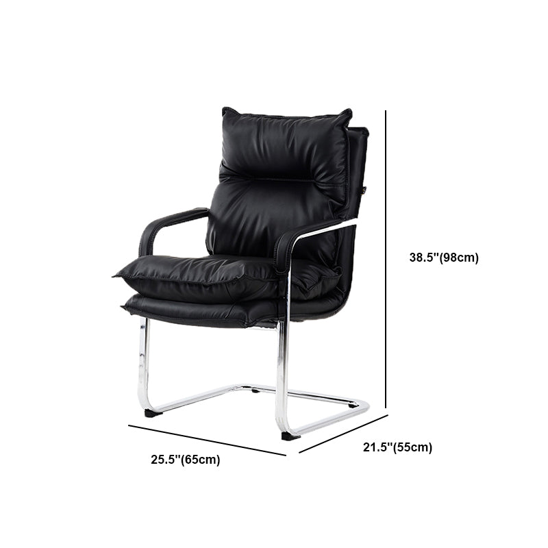 Contemporary Arm Chair Black Leather Fixed Arms Office Chair Clearhalo 'furn' 'furn_office_chair' 'Furniture' 'Office Chairs' 'Office Furniture' 'office_chair' 5882000