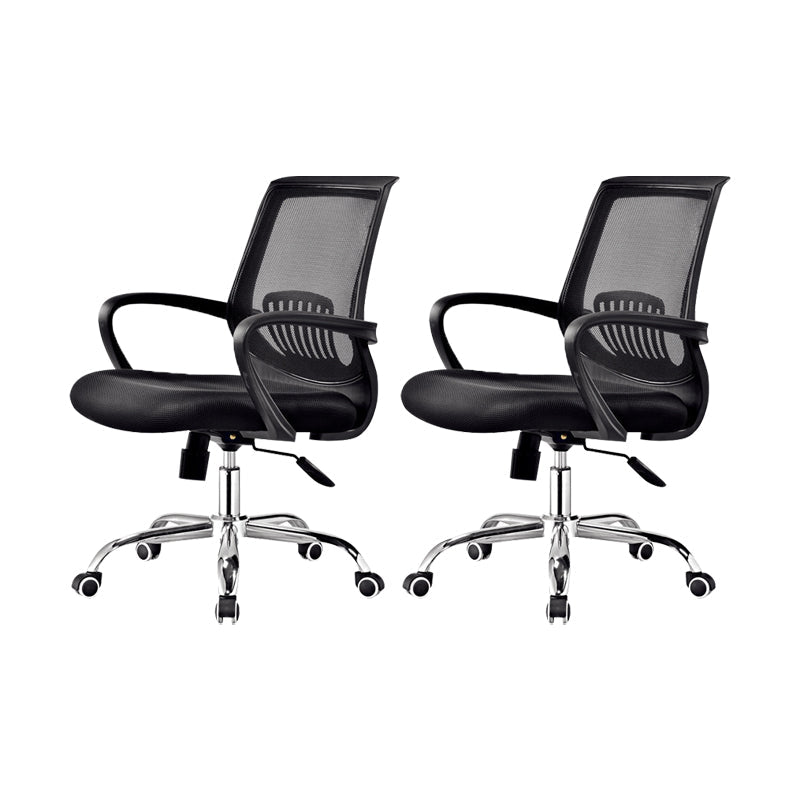 Contemporary Arm Chair Fixed Arms Lumbar Support Office Chair Black 2 Piece Set Star Base Clearhalo 'furn' 'furn_office_chair' 'Furniture' 'Office Chairs' 'Office Furniture' 'office_chair' 5882004