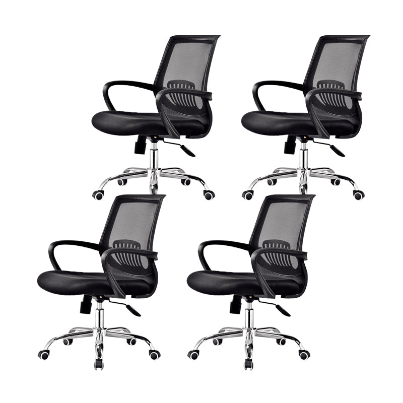 Contemporary Arm Chair Fixed Arms Lumbar Support Office Chair Black 4 Piece Set Star Base Clearhalo 'furn' 'furn_office_chair' 'Furniture' 'Office Chairs' 'Office Furniture' 'office_chair' 5882005