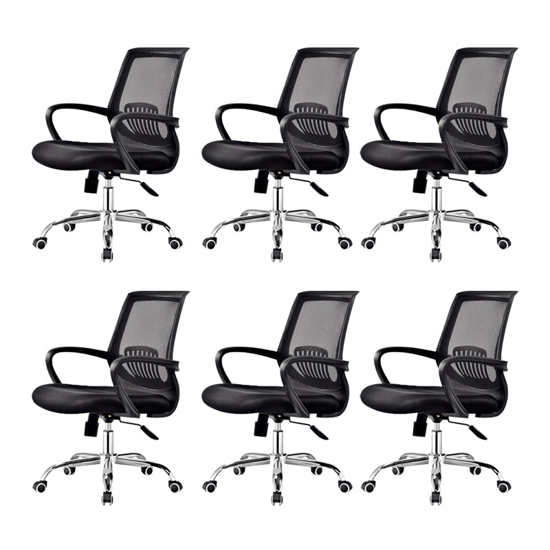 Contemporary Arm Chair Fixed Arms Lumbar Support Office Chair Black 6 Piece Set Star Base Clearhalo 'furn' 'furn_office_chair' 'Furniture' 'Office Chairs' 'Office Furniture' 'office_chair' 5882008