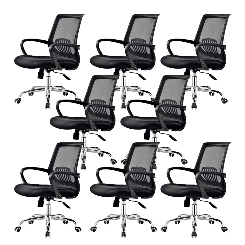 Contemporary Arm Chair Fixed Arms Lumbar Support Office Chair Black 8 Piece Set Star Base Clearhalo 'furn' 'furn_office_chair' 'Furniture' 'Office Chairs' 'Office Furniture' 'office_chair' 5882009