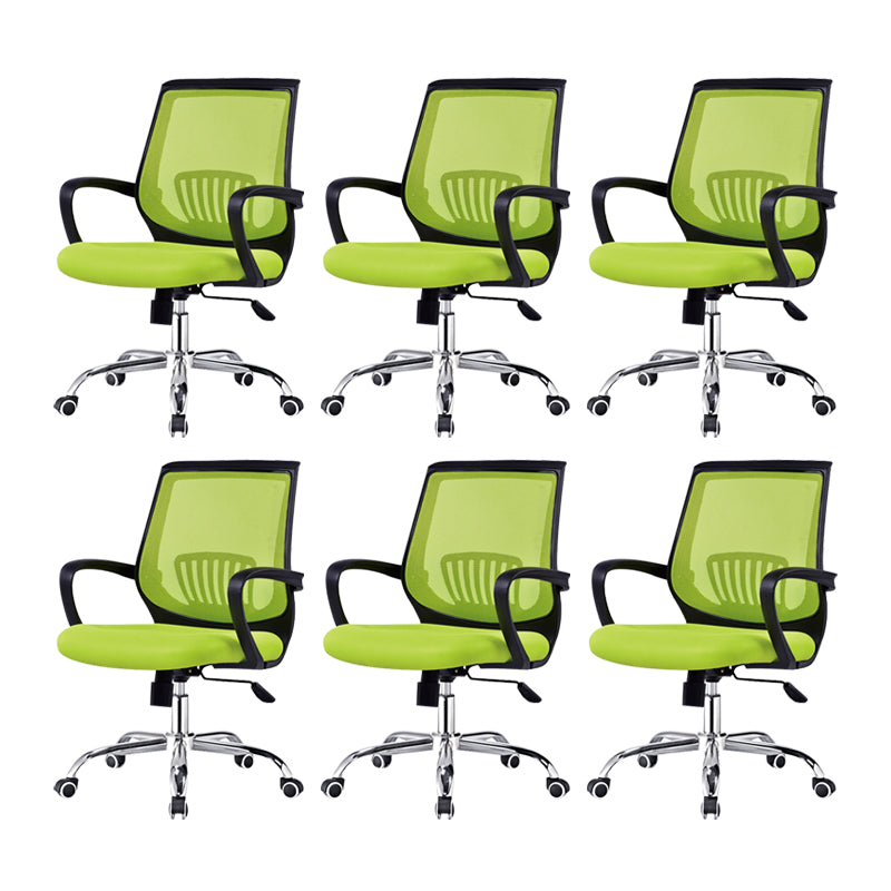 Contemporary Arm Chair Fixed Arms Lumbar Support Office Chair Black Green 6 Piece Set Star Base Clearhalo 'furn' 'furn_office_chair' 'Furniture' 'Office Chairs' 'Office Furniture' 'office_chair' 5882017