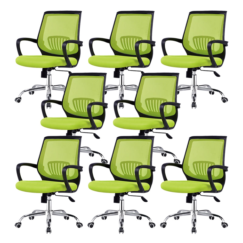 Contemporary Arm Chair Fixed Arms Lumbar Support Office Chair Black Green 8 Piece Set Star Base Clearhalo 'furn' 'furn_office_chair' 'Furniture' 'Office Chairs' 'Office Furniture' 'office_chair' 5882019