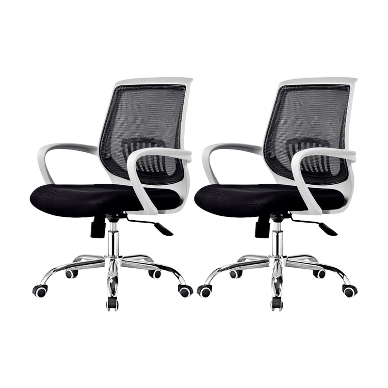 Contemporary Arm Chair Fixed Arms Lumbar Support Office Chair White-Black 2 Piece Set Star Base Clearhalo 'furn' 'furn_office_chair' 'Furniture' 'Office Chairs' 'Office Furniture' 'office_chair' 5882022