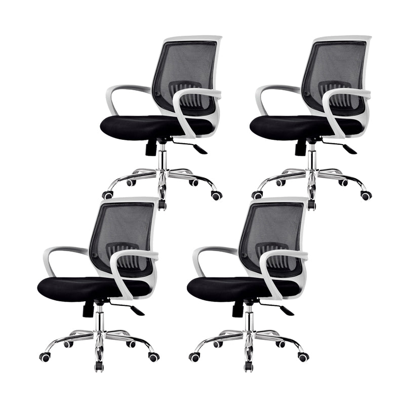 Contemporary Arm Chair Fixed Arms Lumbar Support Office Chair White-Black 4 Piece Set Star Base Clearhalo 'furn' 'furn_office_chair' 'Furniture' 'Office Chairs' 'Office Furniture' 'office_chair' 5882023