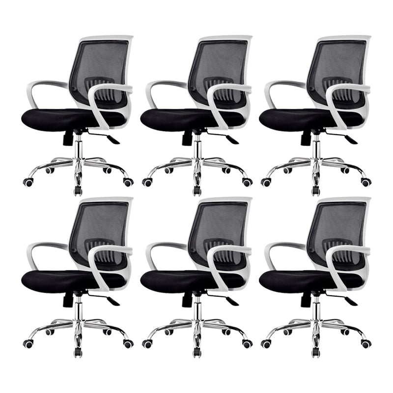 Contemporary Arm Chair Fixed Arms Lumbar Support Office Chair White-Black 6 Piece Set Star Base Clearhalo 'furn' 'furn_office_chair' 'Furniture' 'Office Chairs' 'Office Furniture' 'office_chair' 5882024