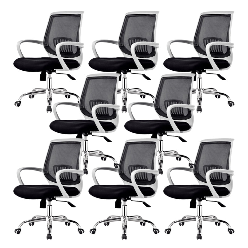 Contemporary Arm Chair Fixed Arms Lumbar Support Office Chair White-Black 8 Piece Set Star Base Clearhalo 'furn' 'furn_office_chair' 'Furniture' 'Office Chairs' 'Office Furniture' 'office_chair' 5882025
