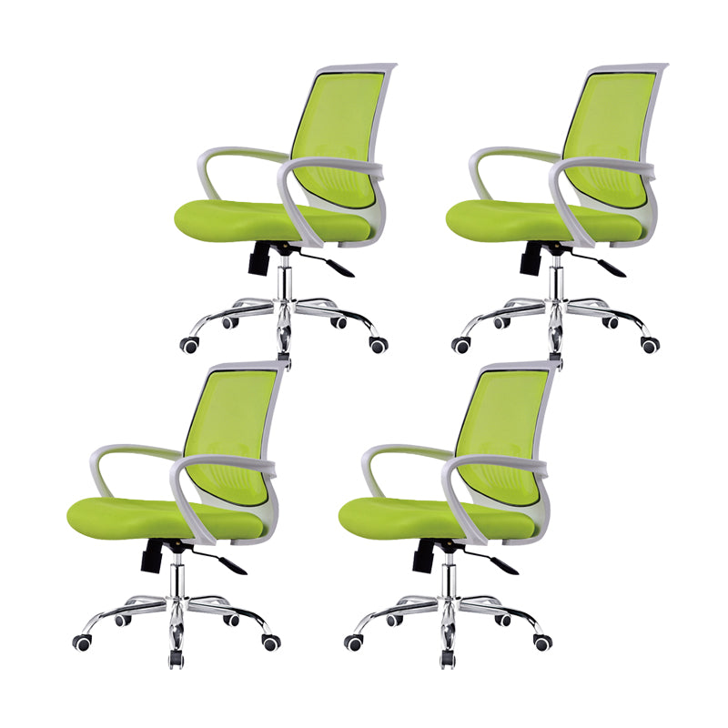 Contemporary Arm Chair Fixed Arms Lumbar Support Office Chair White Green 4 Piece Set Star Base Clearhalo 'furn' 'furn_office_chair' 'Furniture' 'Office Chairs' 'Office Furniture' 'office_chair' 5882028