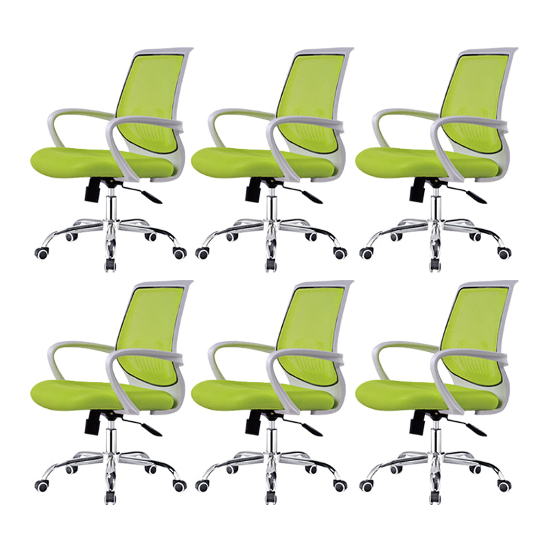 Contemporary Arm Chair Fixed Arms Lumbar Support Office Chair White Green 6 Piece Set Star Base Clearhalo 'furn' 'furn_office_chair' 'Furniture' 'Office Chairs' 'Office Furniture' 'office_chair' 5882029