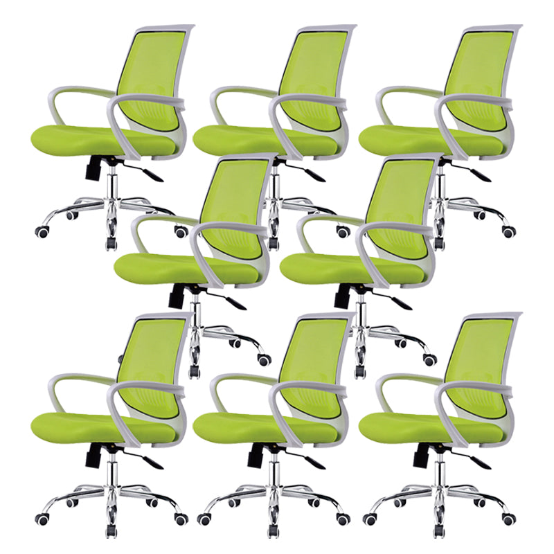 Contemporary Arm Chair Fixed Arms Lumbar Support Office Chair White Green 8 Piece Set Star Base Clearhalo 'furn' 'furn_office_chair' 'Furniture' 'Office Chairs' 'Office Furniture' 'office_chair' 5882030