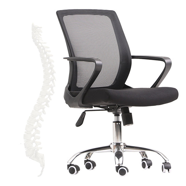 Silla moderna y contemporánea con respaldo medio Silla negra con ruedas para tareas