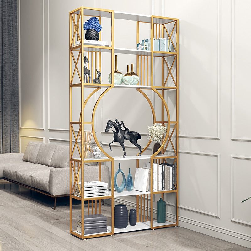 Engineered Wood and Metal Bookshelf Gold Glam Bookcase Open Shelf