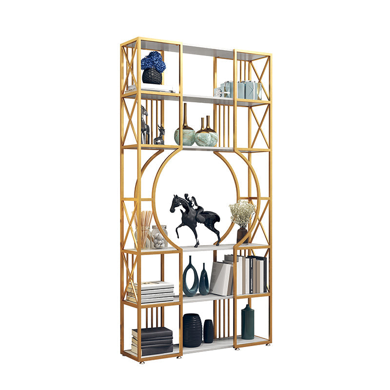 Engineered Wood and Metal Bookshelf Gold Glam Bookcase Open Shelf