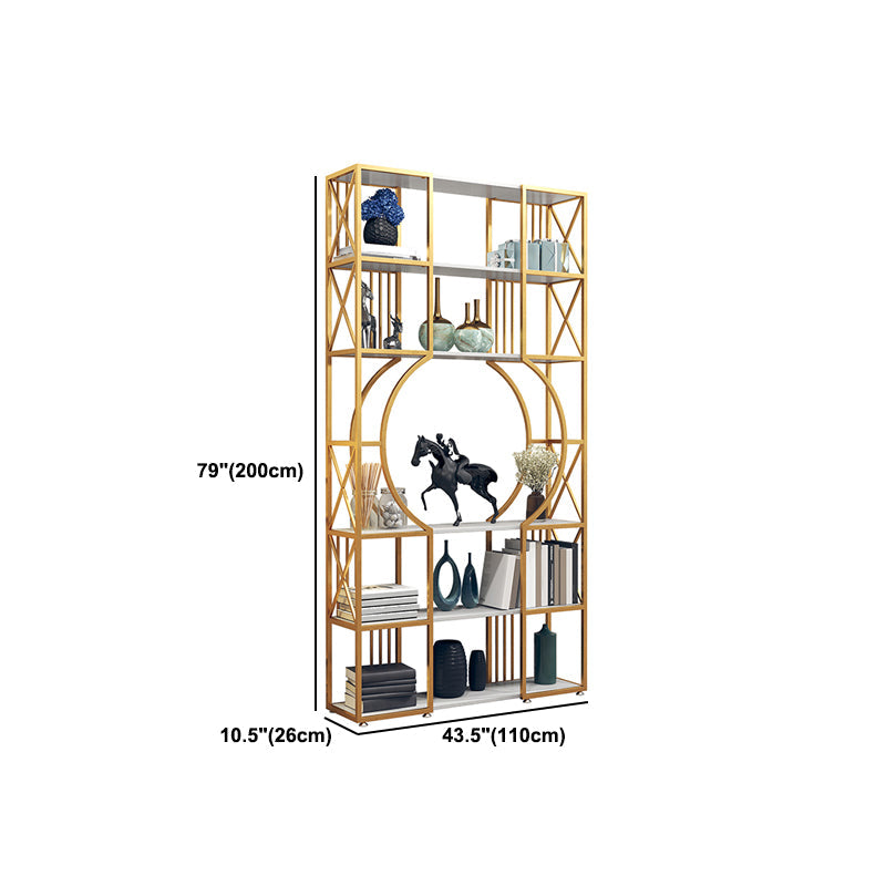 Engineered Wood and Metal Bookshelf Gold Glam Bookcase Open Shelf