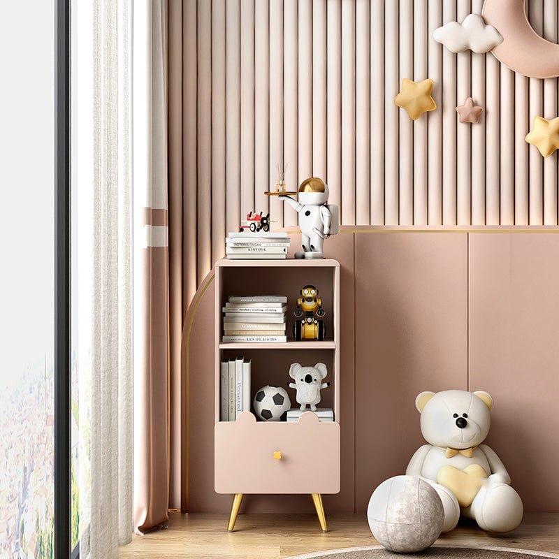 Glam Closed Back Book Shelf Engineered Wood Bookcase with Drawer 18.9"L x 13.8"W x 41.1"H Pink Clearhalo 'Bookcases' 'furn' 'furn_bookcases' 'Furniture' 'Office Furniture' 5882578